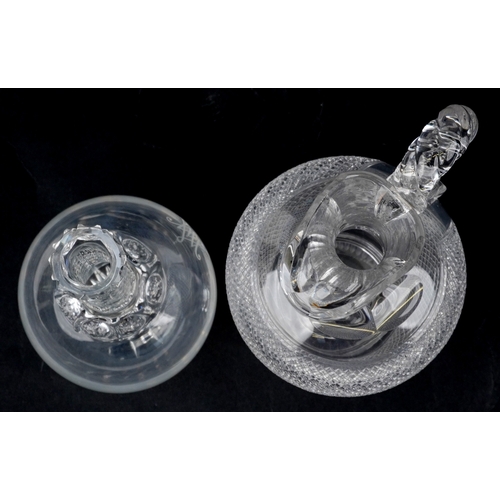 46 - Victorian glassware comprising a monogrammed decanter and wine ewer with twist handle, the largest 3... 