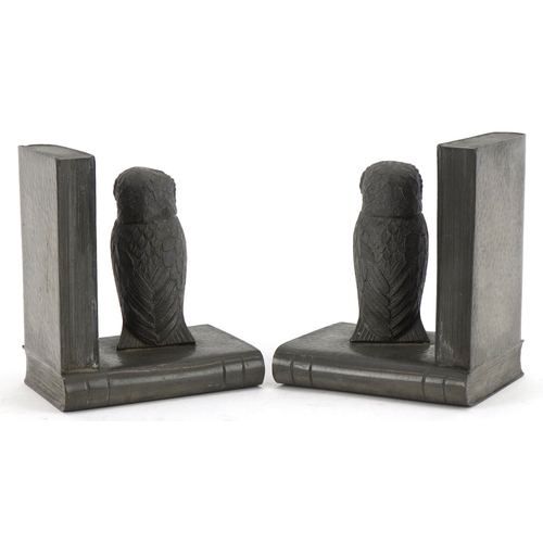 12 - A pair of My Lady planished pewter owl design bookends, 13cm high.