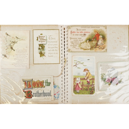 1287 - A collection of Edwardian greetings cards housed in a leather bound album together with an early 20t... 