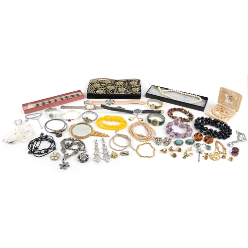 3485 - Vintage and later costume jewellery and wristwatches including necklaces, earrings, millefiori glass... 