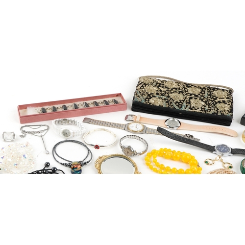 3485 - Vintage and later costume jewellery and wristwatches including necklaces, earrings, millefiori glass... 