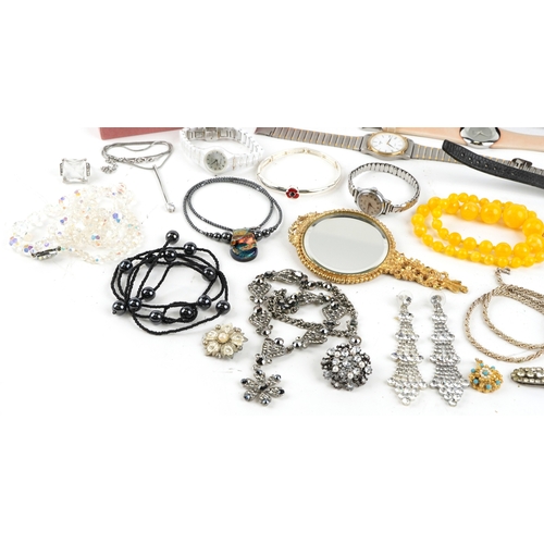 3485 - Vintage and later costume jewellery and wristwatches including necklaces, earrings, millefiori glass... 