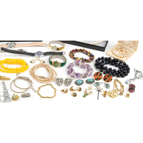 3485 - Vintage and later costume jewellery and wristwatches including necklaces, earrings, millefiori glass... 
