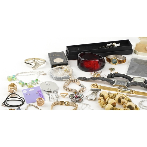 3486 - Vintage and later costume jewellery and wristwatches including necklaces, brooches and earrings.