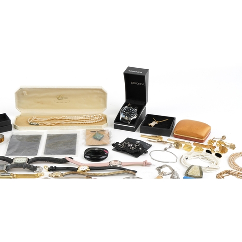 3486 - Vintage and later costume jewellery and wristwatches including necklaces, brooches and earrings.