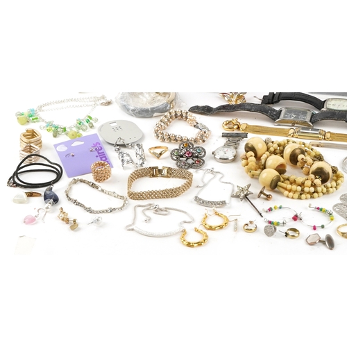 3486 - Vintage and later costume jewellery and wristwatches including necklaces, brooches and earrings.