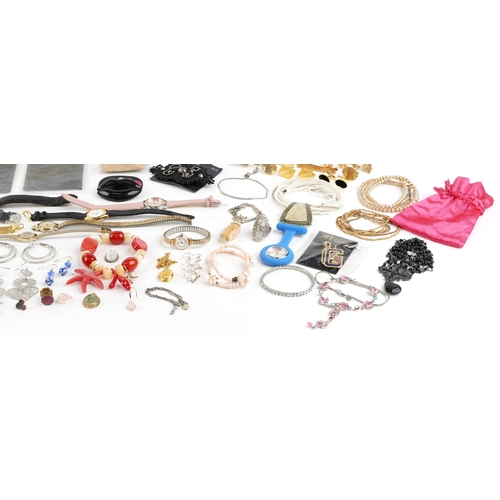 3486 - Vintage and later costume jewellery and wristwatches including necklaces, brooches and earrings.