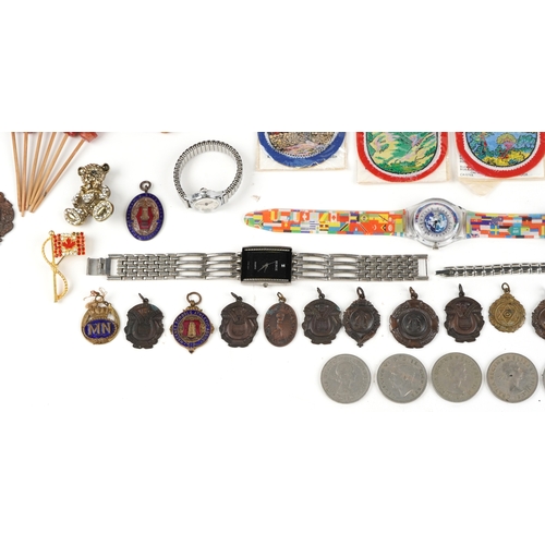 1753 - Costume jewellery and sundry items including scent bottles, sports jewels, coins and antique books, ... 