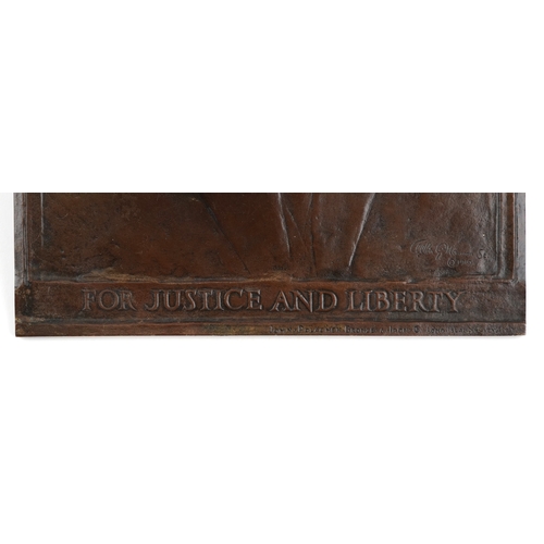 527 - An early 20th bronze century For Justice & Liberty plaque depicting Woodrow Wilson, cast by John Pol... 