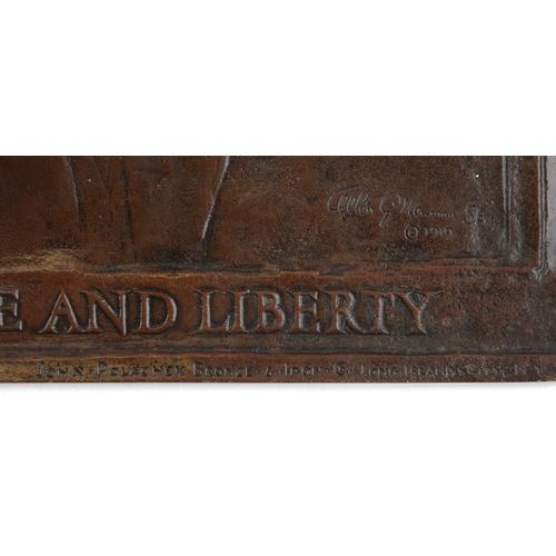 527 - An early 20th bronze century For Justice & Liberty plaque depicting Woodrow Wilson, cast by John Pol... 