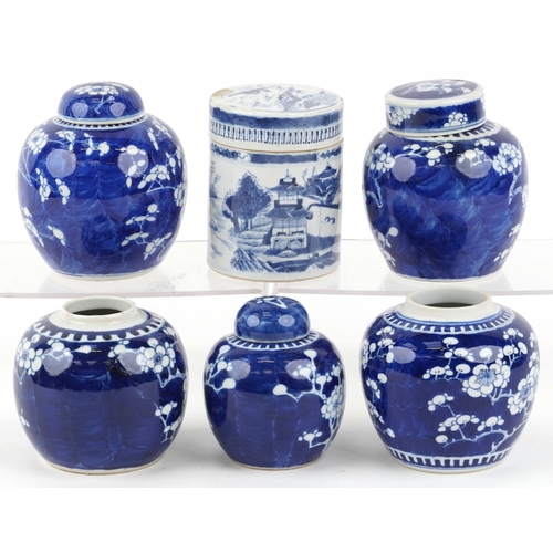 559 - Six Chinese blue and white porcelain ginger jars, each with hand painted floral decoration, one hand... 