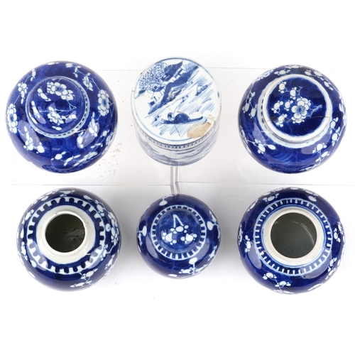 559 - Six Chinese blue and white porcelain ginger jars, each with hand painted floral decoration, one hand... 