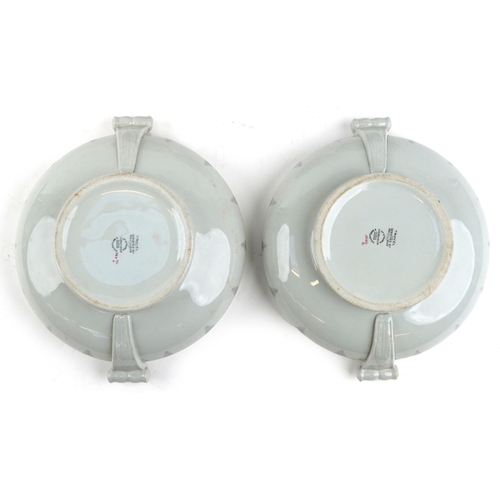  Eric Ravilious for Wedgwood, a pair of twin tureens and covers in the Travel pattern, 12cm high x 24... 