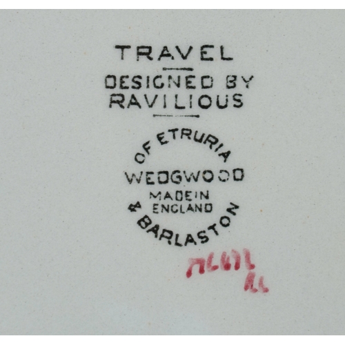  Eric Ravilious for Wedgwood, a pair of twin tureens and covers in the Travel pattern, 12cm high x 24... 