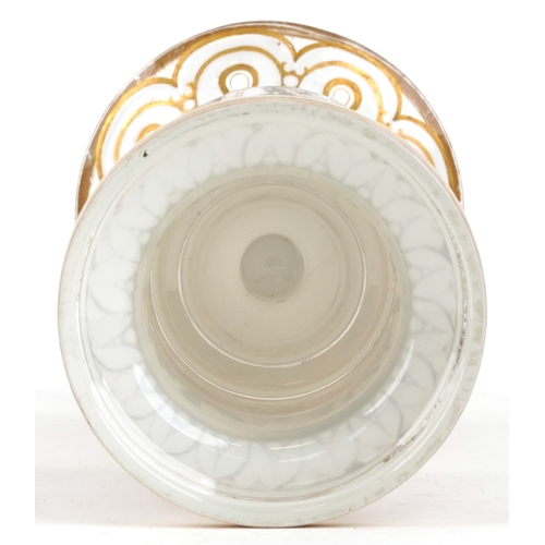  A 19th century enamelled glass vase hand painted with floral panels and a young female, raised on a ... 