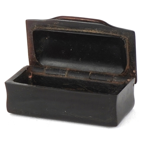 1494 - A 19th century horn snuff box with tortoiseshell and bone chequer board design lid, 5.5cm wide.