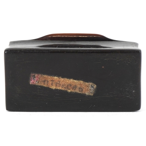1494 - A 19th century horn snuff box with tortoiseshell and bone chequer board design lid, 5.5cm wide.