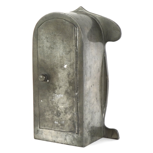  Archibald Knox for Liberty & Co., an Art Nouveau pewter tudric clock with copper dial and enamelled ... 