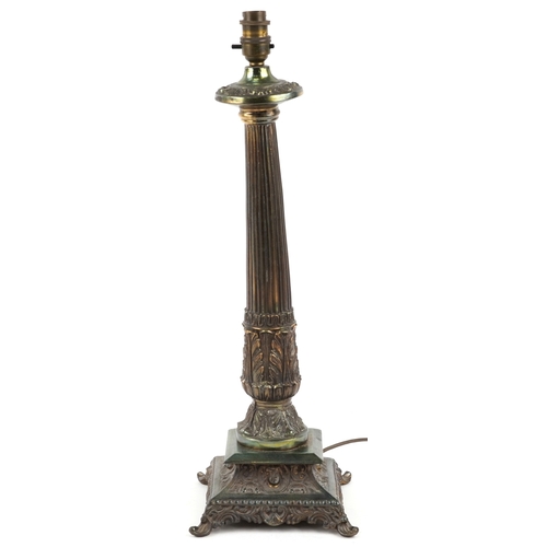 222 - An antique style gilt metal reeded column table lamp, 50cm high.