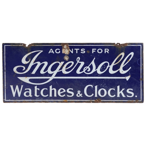 A vintage double sided enamel Agents for Ingersoll Watches & Clocks advertising sign, 71cm x 30cm.