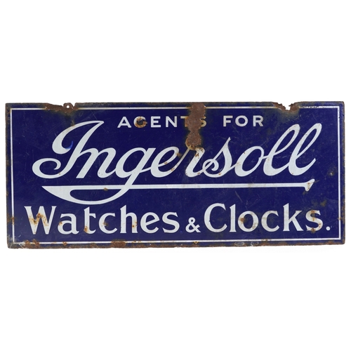  A vintage double sided enamel Agents for Ingersoll Watches & Clocks advertising sign, 71cm x 30cm.