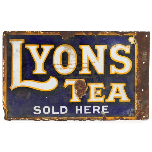  A vintage double sided enamel Lyons' Tea Sold Here advertising sign, 49cm x 30cm.