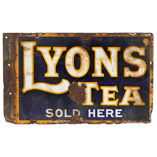  A vintage double sided enamel Lyons' Tea Sold Here advertising sign, 49cm x 30cm.