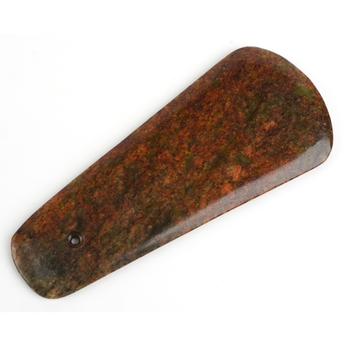 205 - A large Chinese stone pendant, tests as jade, 20cm high, 318.0g.