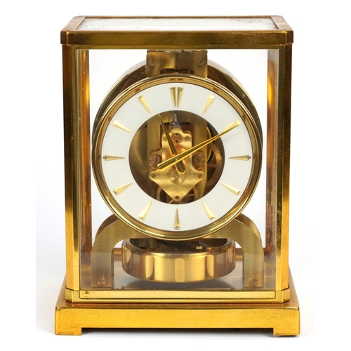 19 - A Jaeger Le Coultre four glass Atmos clock within a gilt brass case, 22.5cm H x 18cm W x 13.5cm D.