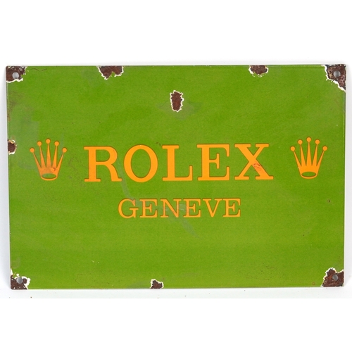 1304 - An enamelled Rolex Geneve design tin advertising sign, 30cm x 20cm.