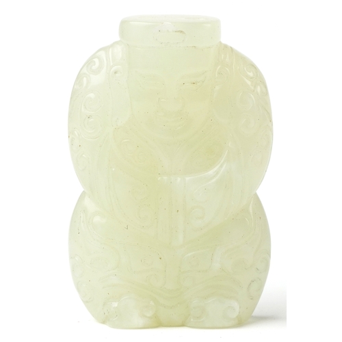 508 - A Chinese green stone carving of a kneeling figure, 6cm high, 58.7g.