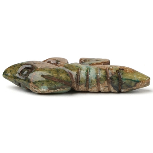 466 - A Chinese green stone carving of a cicada, 8.5cm wide, 53.4g.