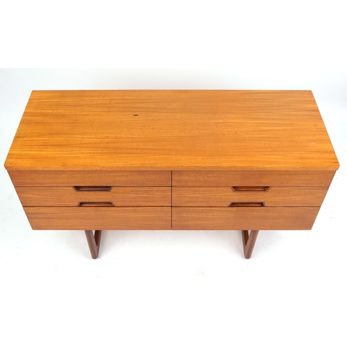 2012 - A mid 20th century teak chest of six drawers by Uniflex Furniture, on shaped supports, 71cm H x 121c... 