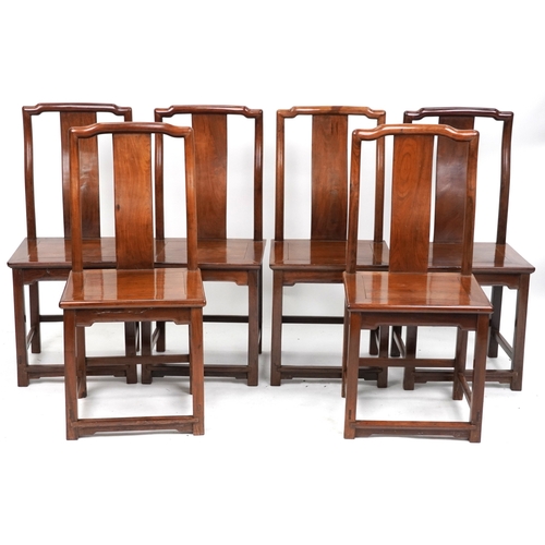 2023 - A set of six Chinese hardwood dining chairs, early 20th century, the splat backs above solid seats, ... 