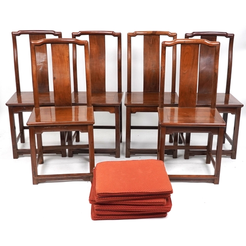 2023 - A set of six Chinese hardwood dining chairs, early 20th century, the splat backs above solid seats, ... 
