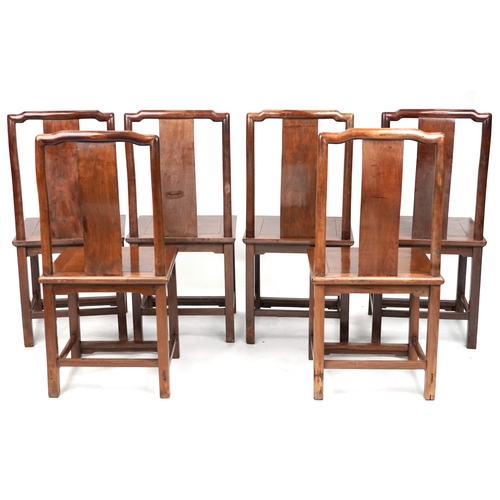 2023 - A set of six Chinese hardwood dining chairs, early 20th century, the splat backs above solid seats, ... 
