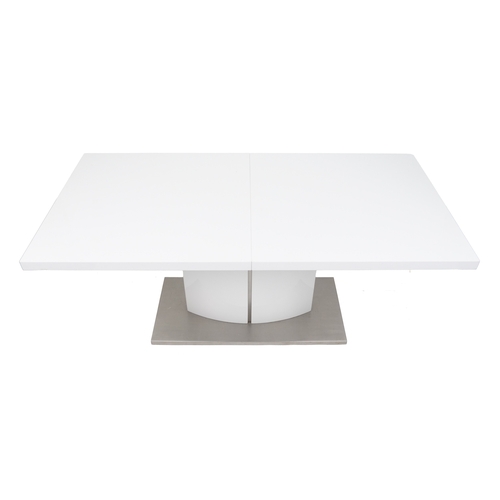 2049 - A modern white extending dining table, the rectangular top drawing out to reveal an additional extra... 