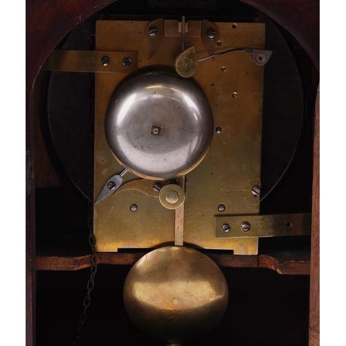 124 - An antique mahogany twin fusée repeating bracket clock striking on a bell, the painted dial having R... 