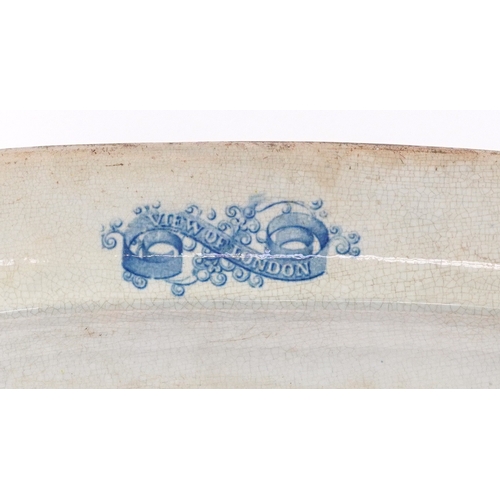 521A - A 19th century blue and white transfer printed oval platter decorated with 'A View of London', 54cm ... 