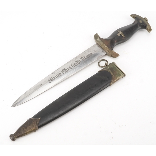 2845 - A German military interest fighting dagger and sheath, 37cm in length.