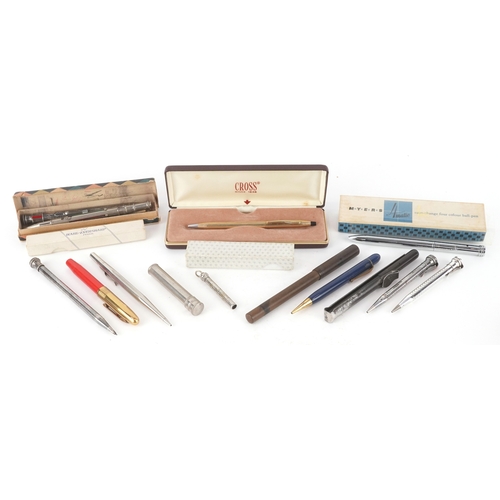 82 - Vintage and later fountain pens, ballpoint pens and propelling pencils, some silver plated, includin... 