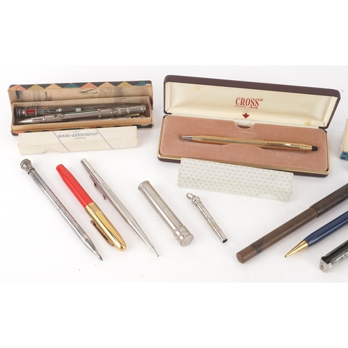 82 - Vintage and later fountain pens, ballpoint pens and propelling pencils, some silver plated, includin... 