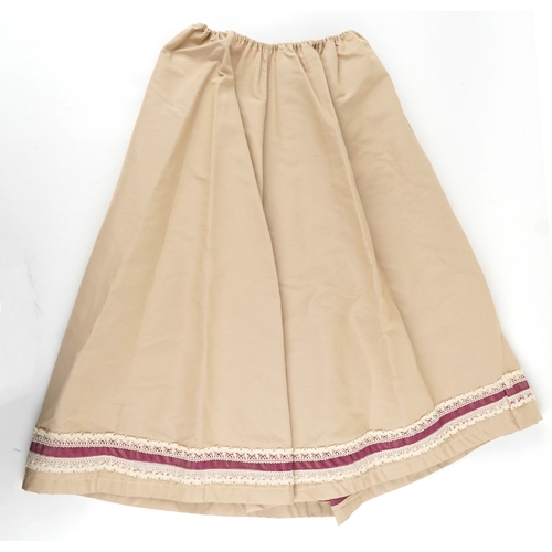 1033 - A collection of theatre costumes including a boned petticoat skirt, a tail coat, ladies dresses and ... 