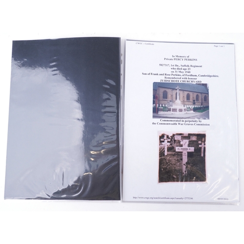  British military World War II ephemera relating to Private Percy Perkins and Private Frank Perkins i... 
