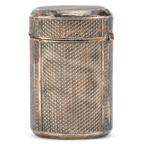 29 - An early 20th century continental silver engine turned etui case, 6.8cm high, 33.8g.