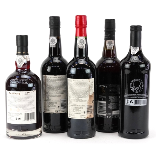 17A - Five bottles of port including 2005 Colheita, Offley 30 Year Old Tawny port and Graham's 10 Year Taw... 