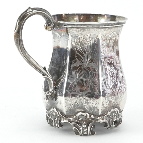 34 - George John Richards, a Victorian silver christening tankard engraved with foliage, London 1856, 10c... 
