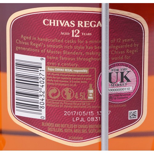 5 - A 4.5 litre bottle of 12 Year Old Chivas Regal Blended Scotch whisky.