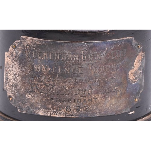 30 - A good Victorian silver figural trophy in the form of a male golfer in mid swing, raised on an eboni... 