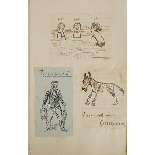 1334 - An early 20th century leather bound sketch book album, 33cm high.